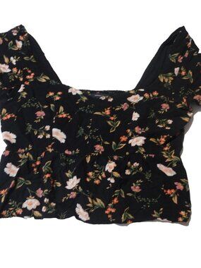American Eagle Boho Floral Black Spring Top Womens...